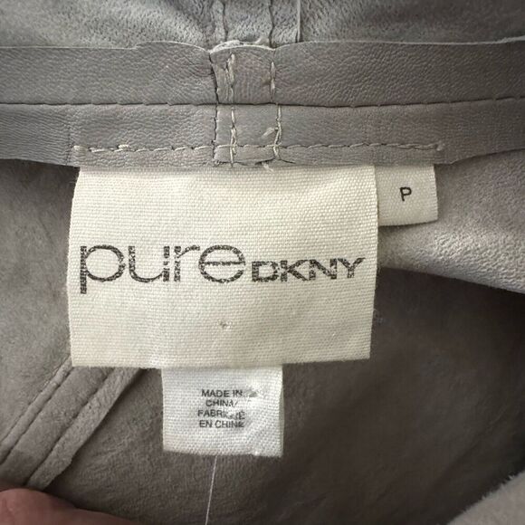 PURE DKNY Light Gray Pewter 100% Leather Lamb skin Open Front Jacket size XS - Picture 3 of 6